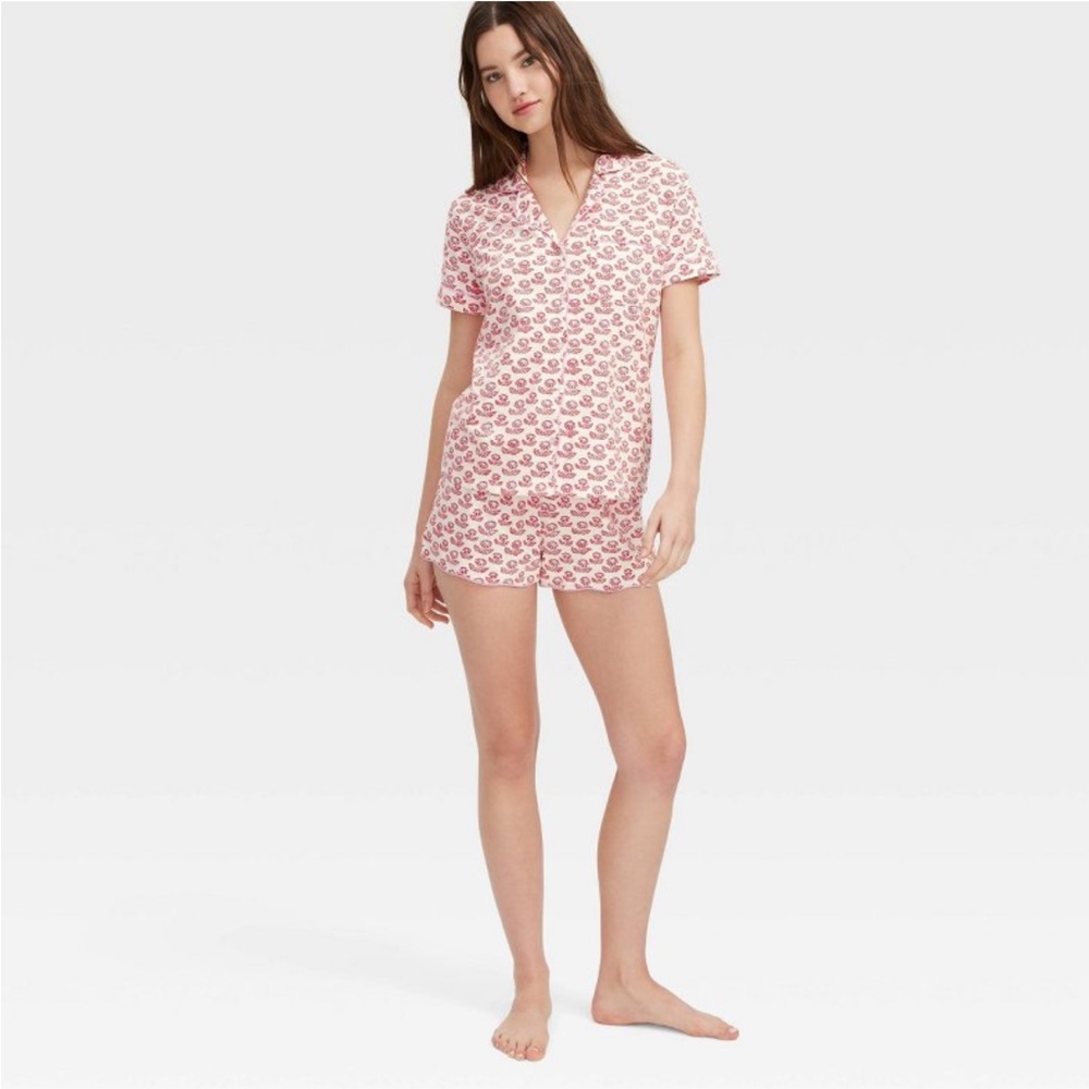 XS - roller rabbit x target women’s floral short sleeve pajama red/pink - Picture 2 of 8